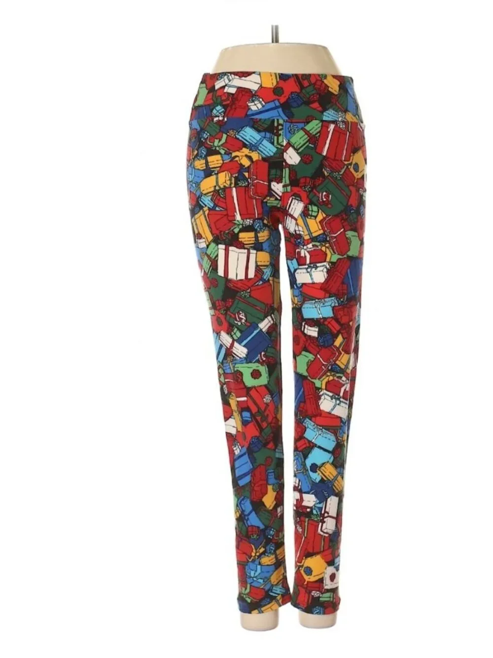 Women Lularoe Christmas Present Print Leggings Size OS Red Green Blue White